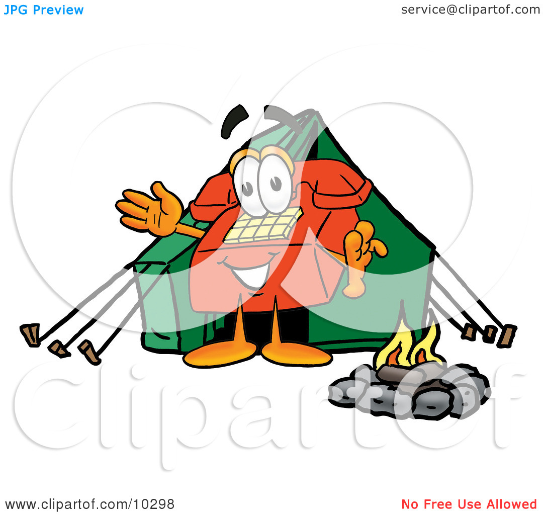 Clipart Picture Of A Red Telephone Mascot Cartoon Character Camping