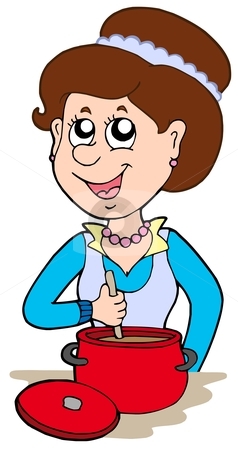 Cooking At Home Stock Vector Clipart Smiling Woman Cooking At Home