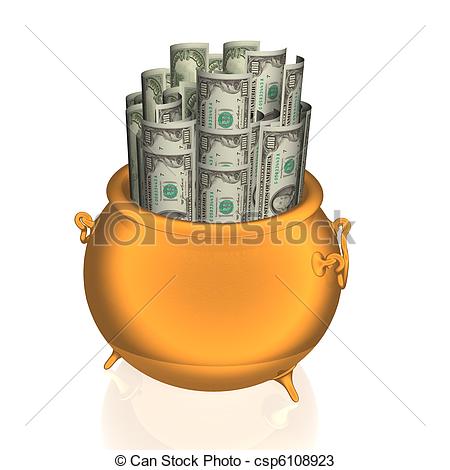 Drawings Of Money Pot   Golden Pot Empty Over White Environment    