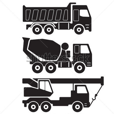 Dump Concrete Mixer Truck Black Silhouette On White Construction Icon