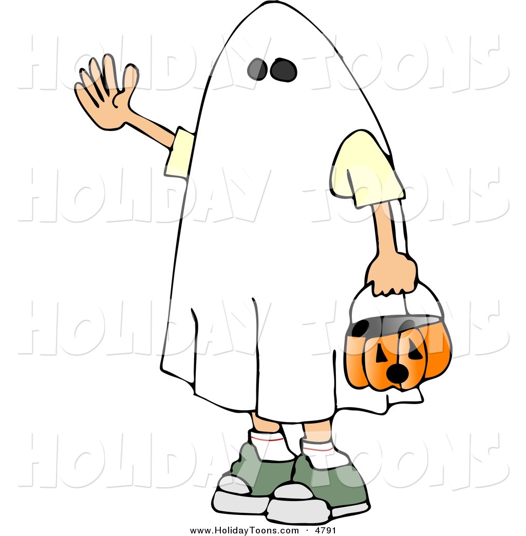 Holiday Clipart Of A Caucasian Boy Wearing Halloween Ghost Costume By