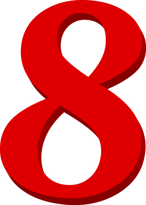 Number 8 In Red Colours  For Use In Presentations With Other Numbers    