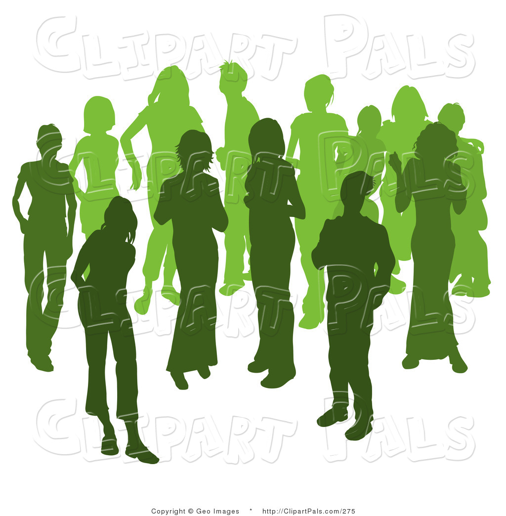 Pal Clipart Of Two Women Chatting Among A Crowd Of A Silhouetted Green    