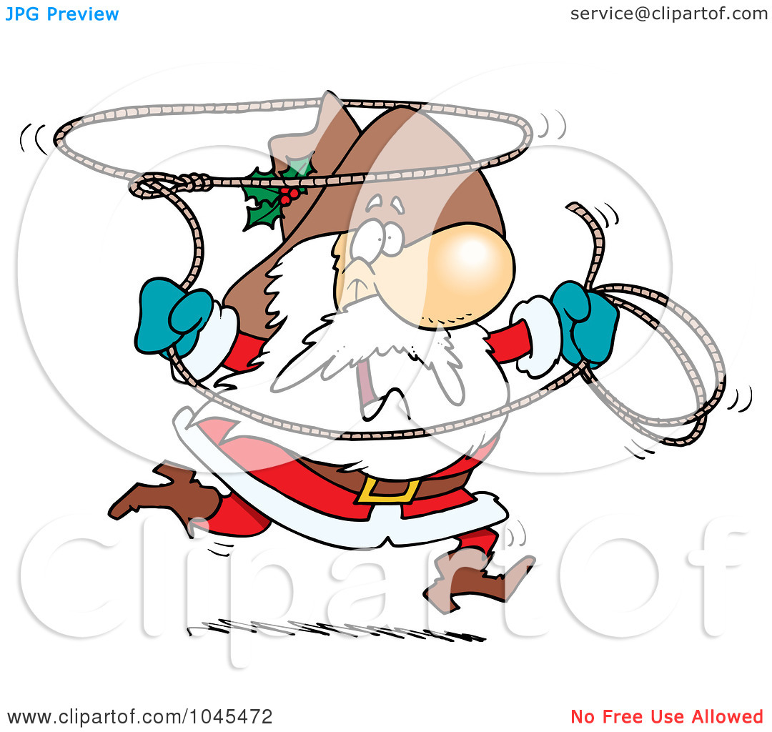 Rf  Clip Art Illustration Of A Cartoon Cowboy Santa Swinging A Lasso