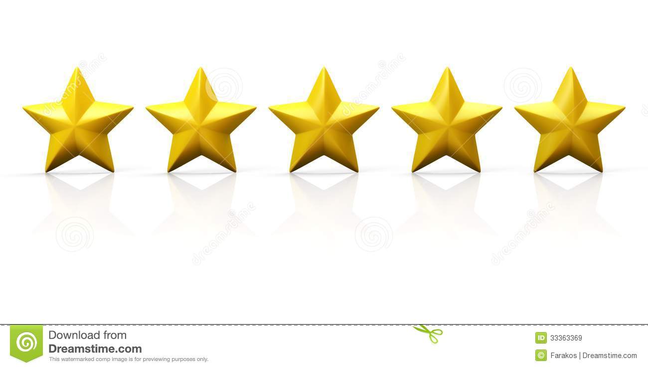 Royalty Free Stock Images  Row Of Five Yellow Stars On Glossy Plane