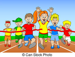 Runners And Winner   Vector Illustration Of A Foot Race With