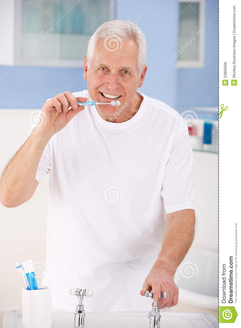 Senior Man Brushing Teeth Royalty Free Stock Image   Image  23959006