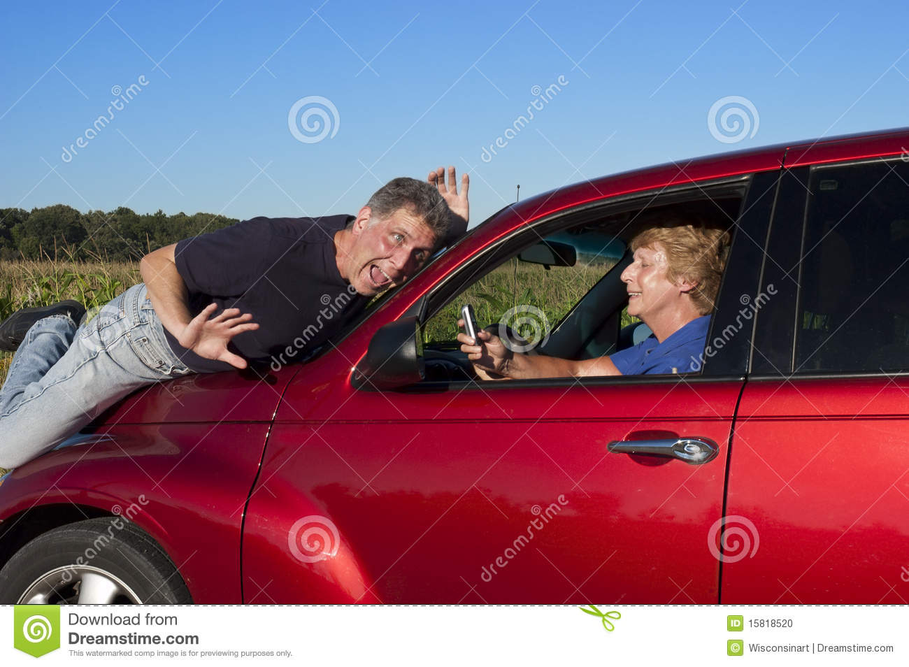 Senior Woman Texting While Driving Car Accident Stock Photo   Image