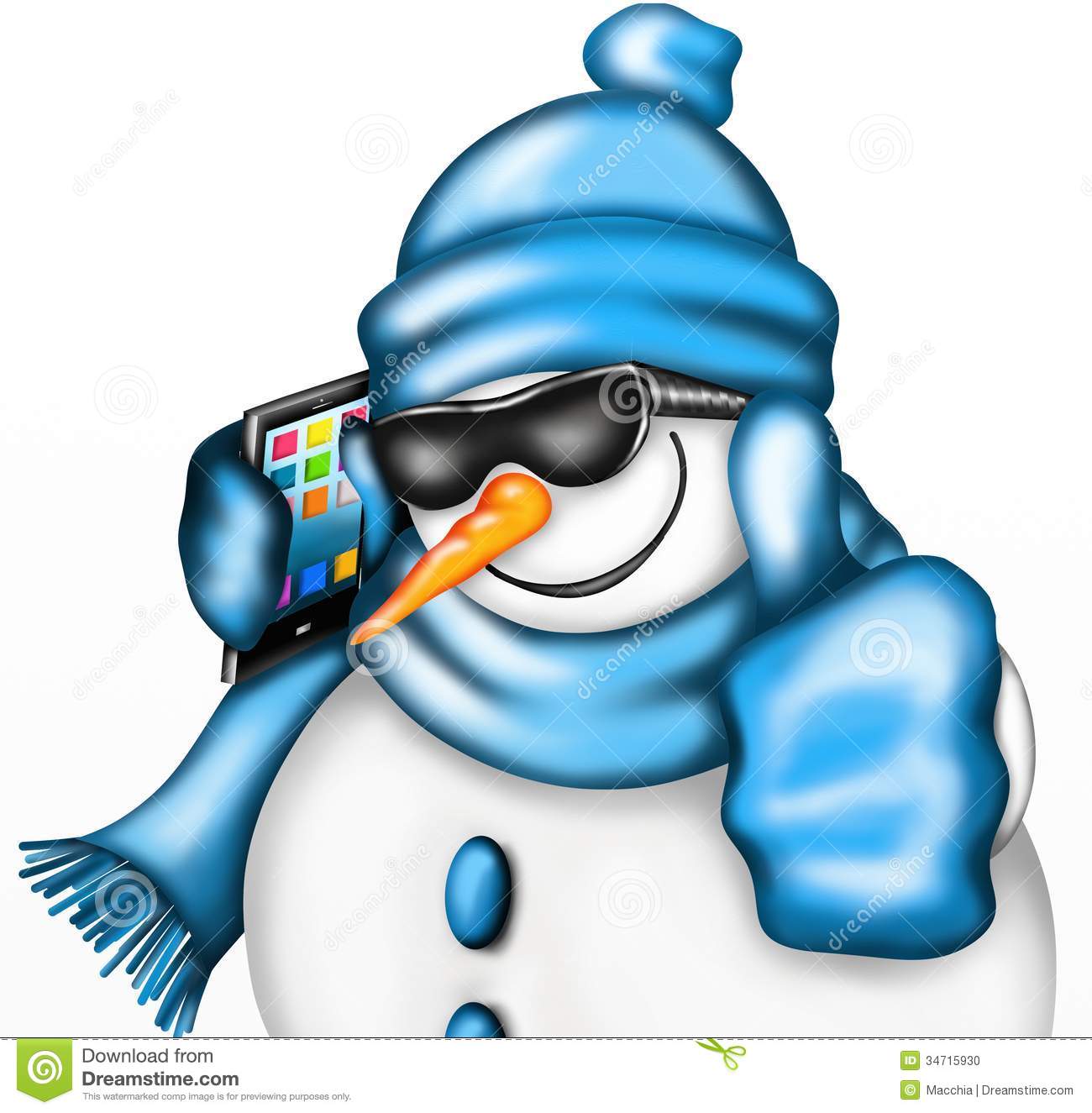 Snowman With Smartphones Stock Photo   Image  34715930