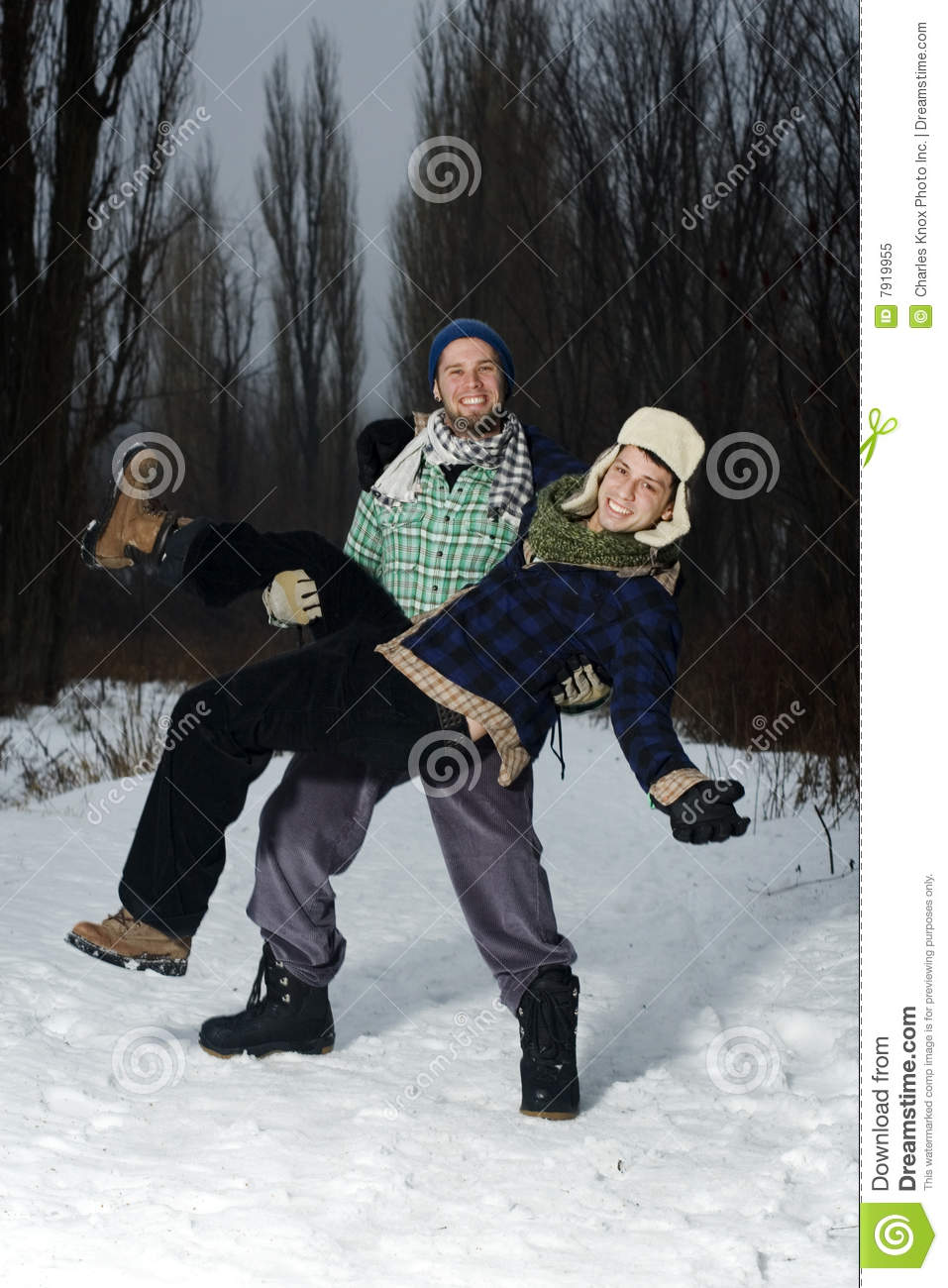 Two Guys In Forest Having Fun Royalty Free Stock Photo   Image