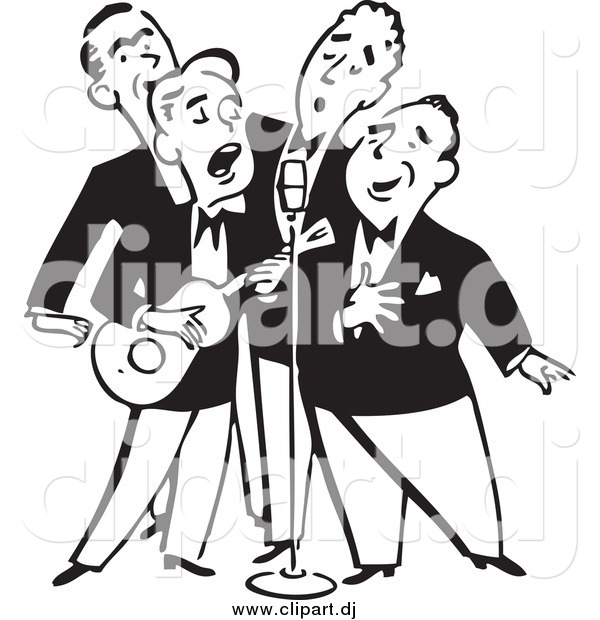 Vector Clipart Of A Retro Black And White Quartet Of Singing Men By