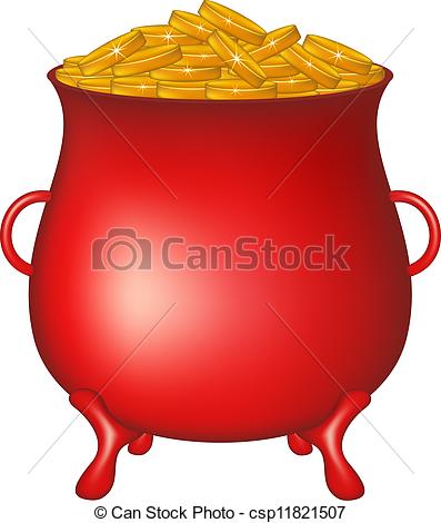 Vector   Pot With Golden Money Coins   Stock Illustration Royalty