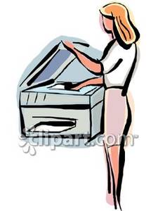 Woman Using A Copy Machine   Royalty Free Clipart Picture