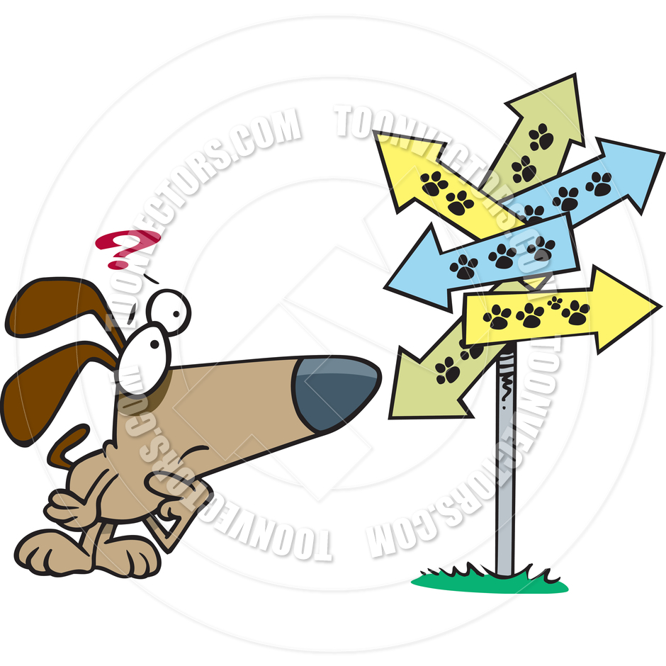 Cartoon Dog Confused By Paw Prints Sign By Ron Leishman   Toon Vectors    