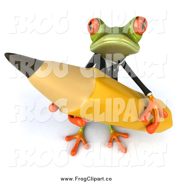 Clip Art Of A 3d Business Frog Holding A Giant Pencil By Julos    1014