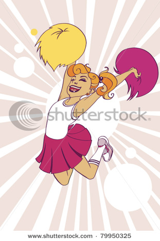Clip Art Picture Of An Enthusiastic Cheerleader Cheering On Her Team