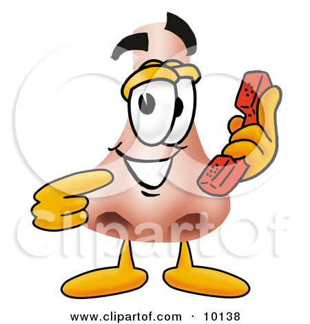 Clipart Picture Of A Nose Mascot Cartoon Character Holding A Telephone
