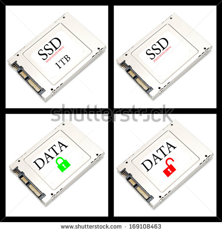 Collage Four Ssd Drives On White Background   Stock Photo