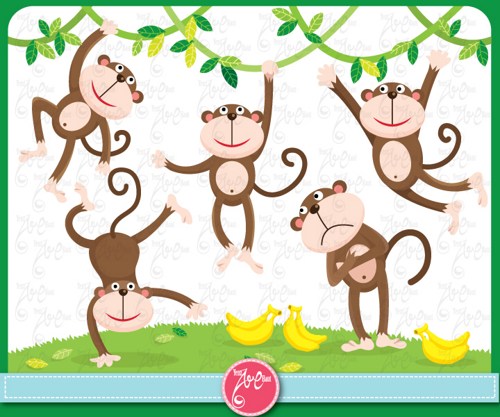 Cute Monkeys Clip Art Cute Animals Cartoon Monkey Jungle Animals Am002    