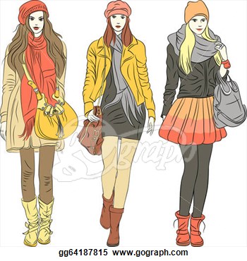     Fashion Stylish Girls In Warm Clothes  Stock Clip Art Gg64187815
