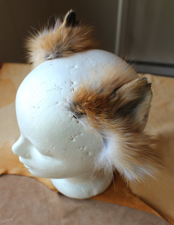 Fox Ears Headdress   Real Eco Friendly Clip On Red Fox Fur Ears
