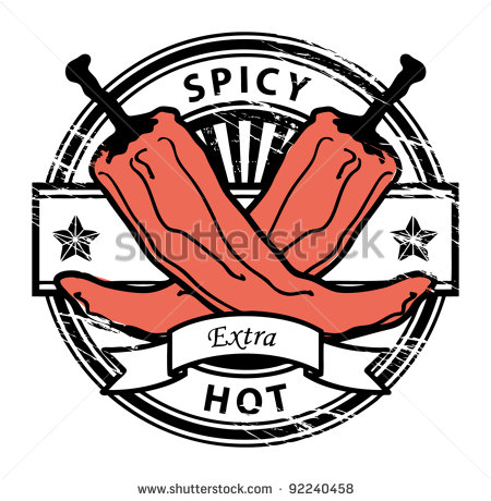 Grungy Rubber Stamp With Pepper Shape And The Words Hot Spicy Written