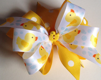 Pinwheel Bow   Yellow And White Hairbow With Duck Clip   Violet Bows