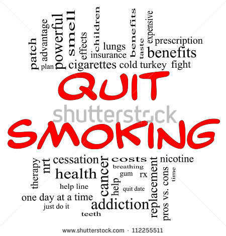Quit Smoking Word Cloud Concept In Red And Black Letters With Great