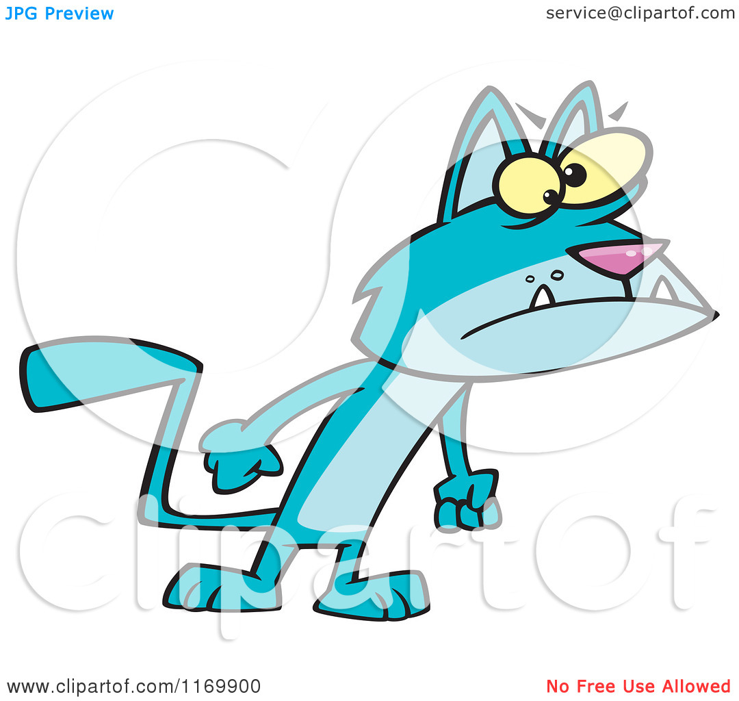 Surly Blue Cat With Fists At His Side   Royalty Free Vector Clipart    