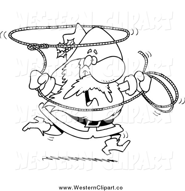 Vector Clip Art Of A Lineart Cowboy Santa Swinging A Lasso By Ron
