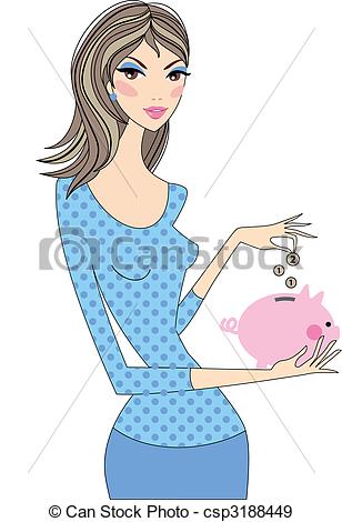 Bank   Woman Saving Money With Piggy Bank    Csp3188449   Search Clip