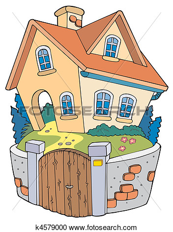 Cartoon Family House View Large Clip Art Graphic