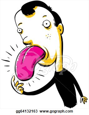 Clip Art   A Cartoon Man Is Worried About His Swollen Big Tongue