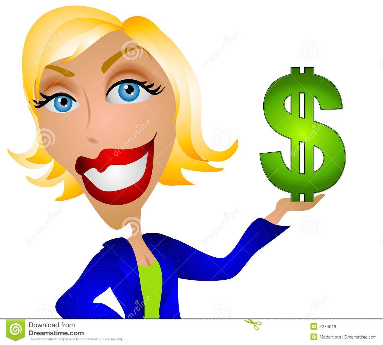 Clip Art Illustration Of A Caucasian Woman Holding A Cash Dollar