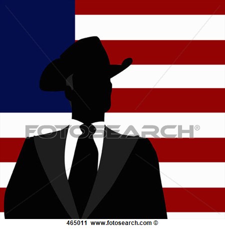Clipart   A Businessman In A Hat In Front Of The American Flag    
