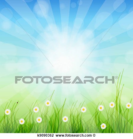 Clipart   Summer Abstract Background With Grass And Tulips Against