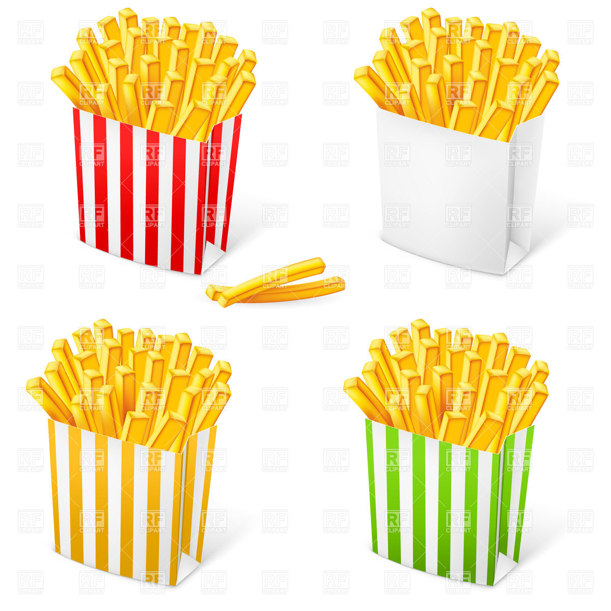 French Fries In A Multi Colored Striped Packaging Download Royalty    