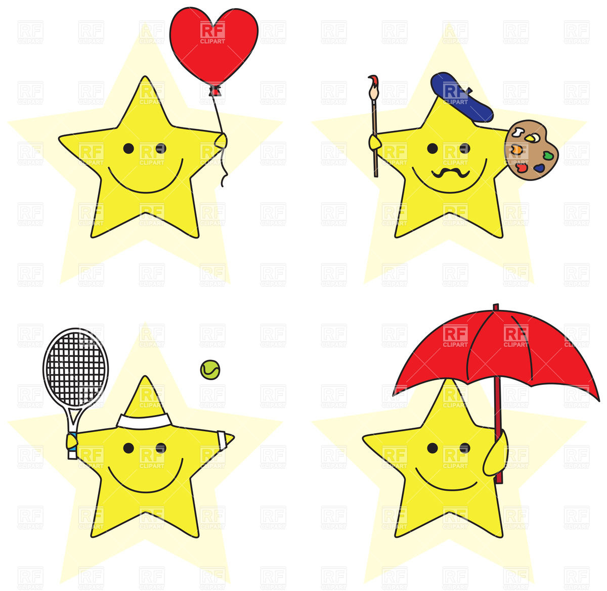Funny Cartoon Stars With Faces   Painter Tennis Player Smiley With    