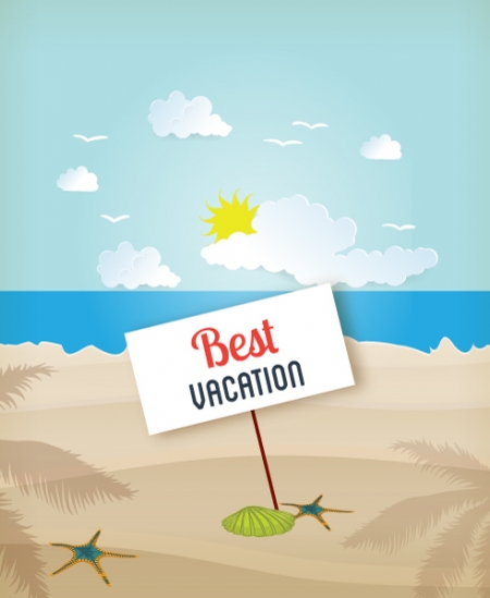 Home   Seasonal   Summer Vector Illustration With Sand Sea Sky Palm