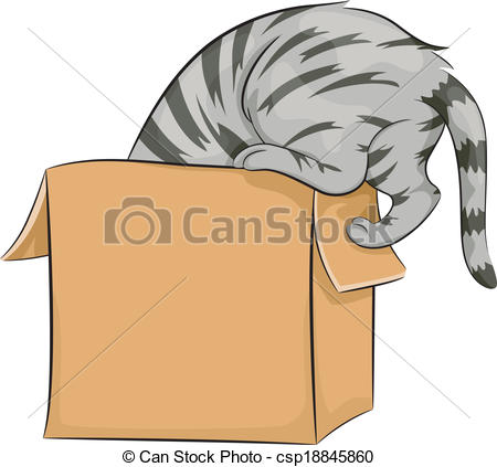 Illustration Of A Cat Curiously Peeking Inside A Box