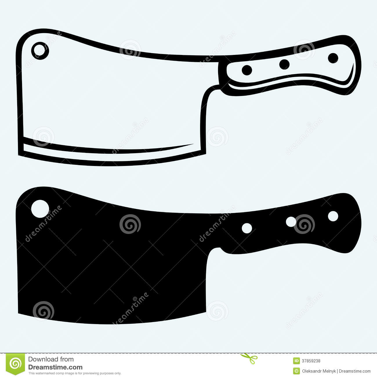 Meat Cleaver Silhouette Meat Chopper Isolated On Blue