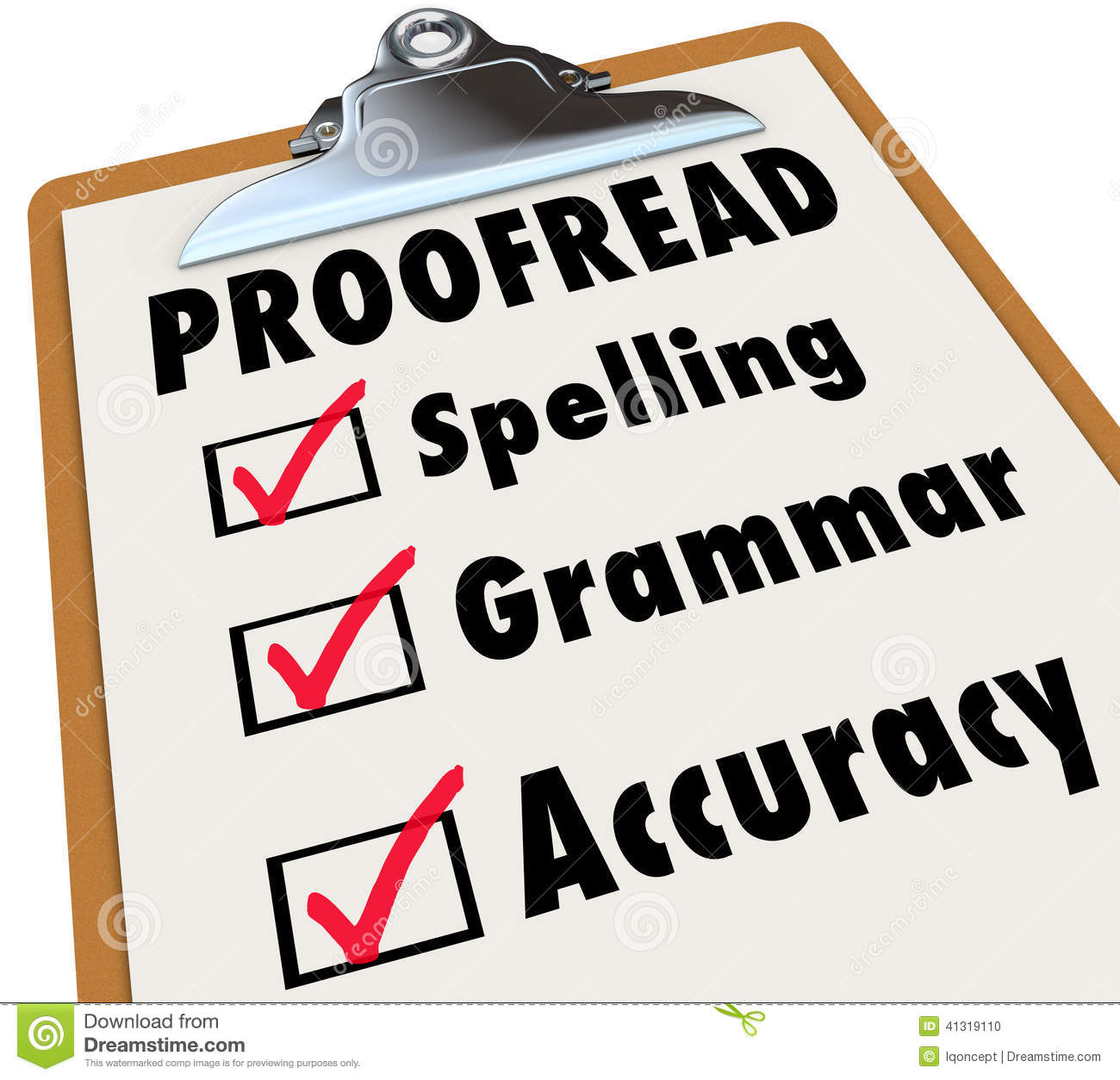 Proofread Checklist And Checked Boxes Next To The Words Spelling