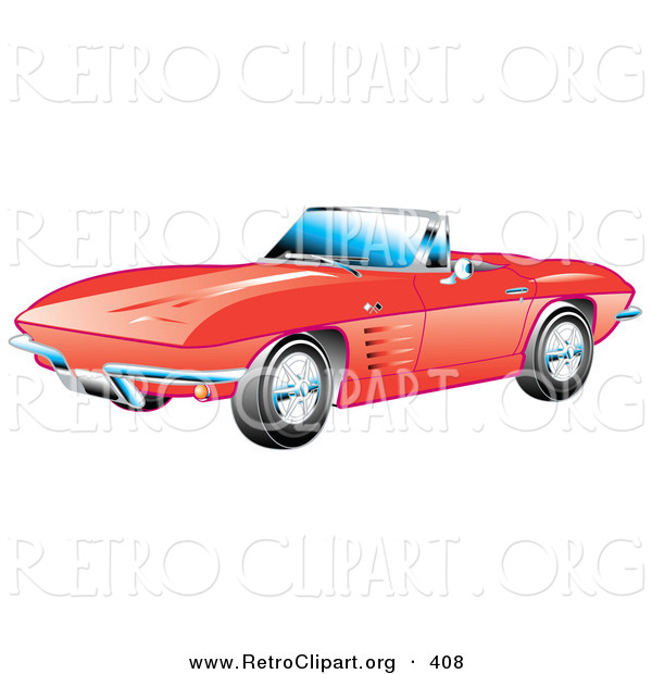 Retro Clipart Of A New Red 1963 Convertible Chevrolet Corvette With    