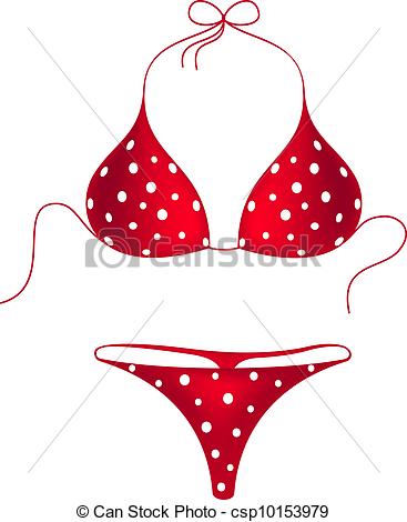 The Isolated Red Bikini Suit With White Dots On A White Background