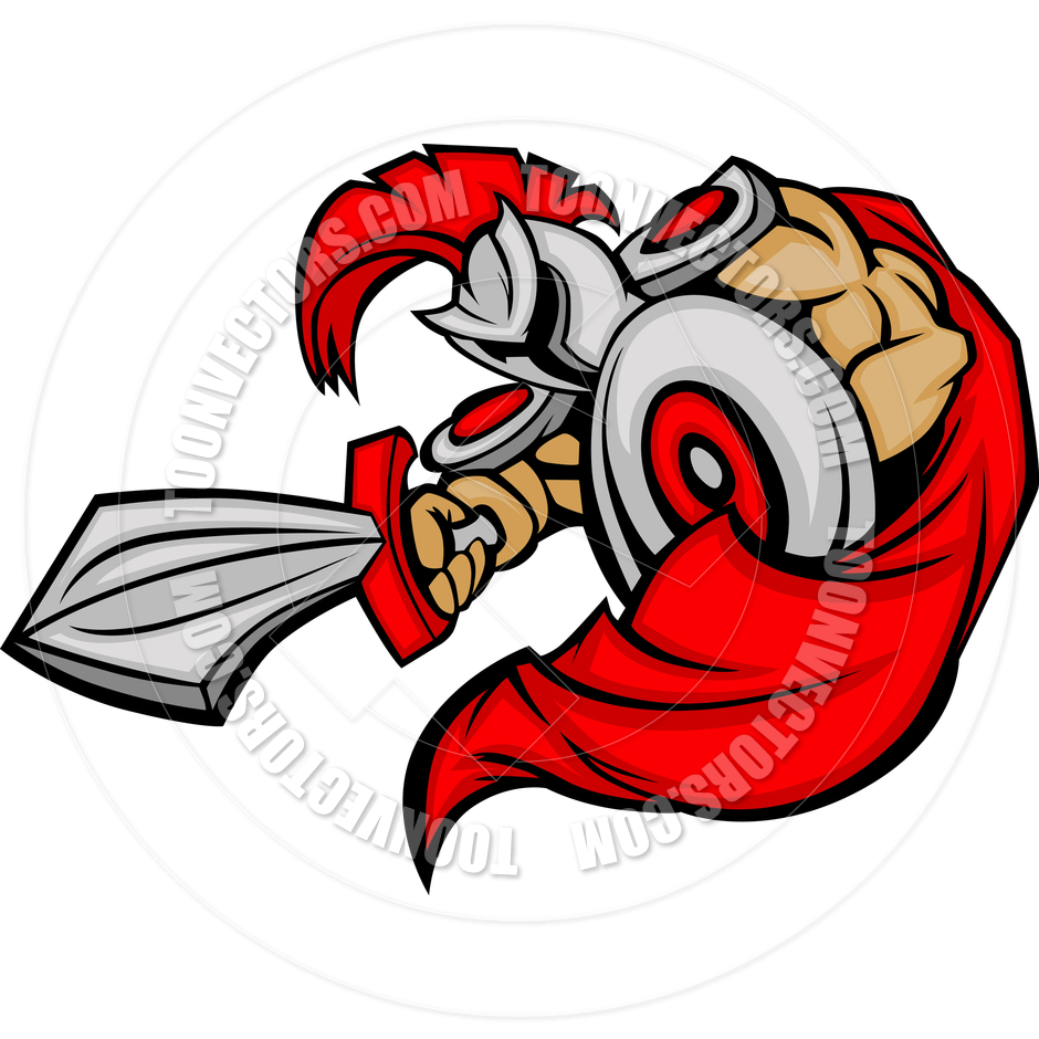Trojan Mascot Body With Sword And Shield Cartoon Vector Illustration
