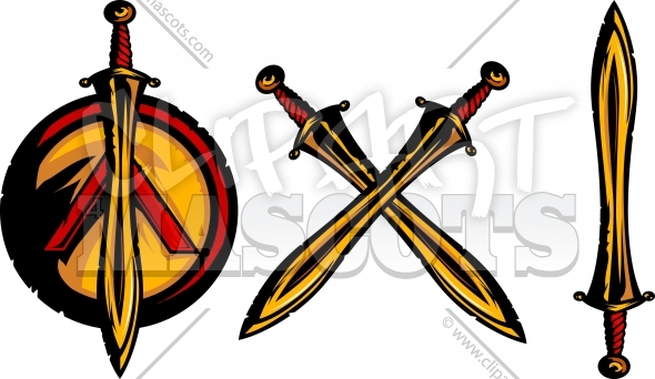 Trojan Sword Clipart With Shield Vector Illustration