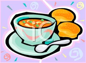 Vegetable Soup With Rolls   Royalty Free Clipart Picture
