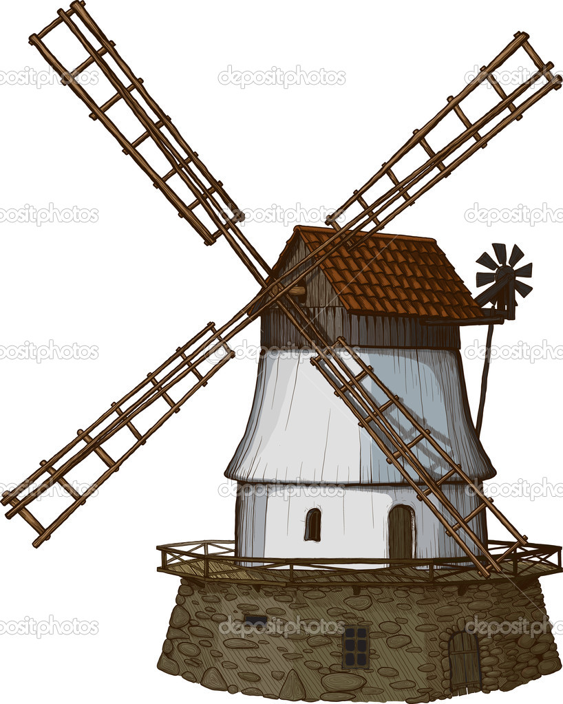 Windmill Drawn In A Woodcut Like Method   Stock Vector   Sharpner