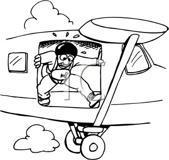 Black And White Cartoon Of A Scared Man Jumping From A Plane   Royalty    