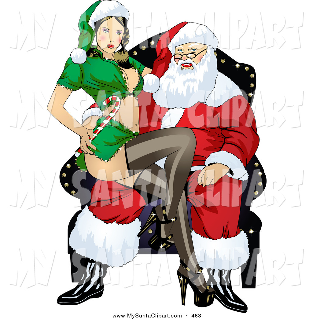 Christmas Clip Art Of A Sexy Pinup Woman In An Elf Uniform Sitting On